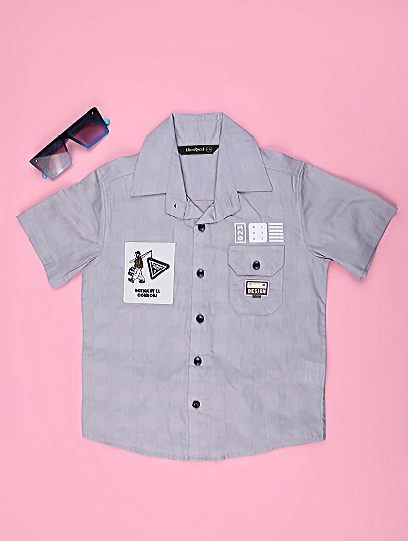 boys solid collared short sleeve shirt