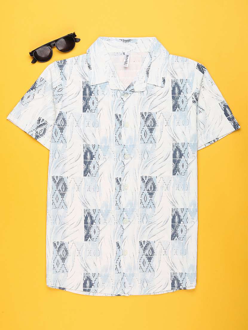 boys printed cuban collar shirt