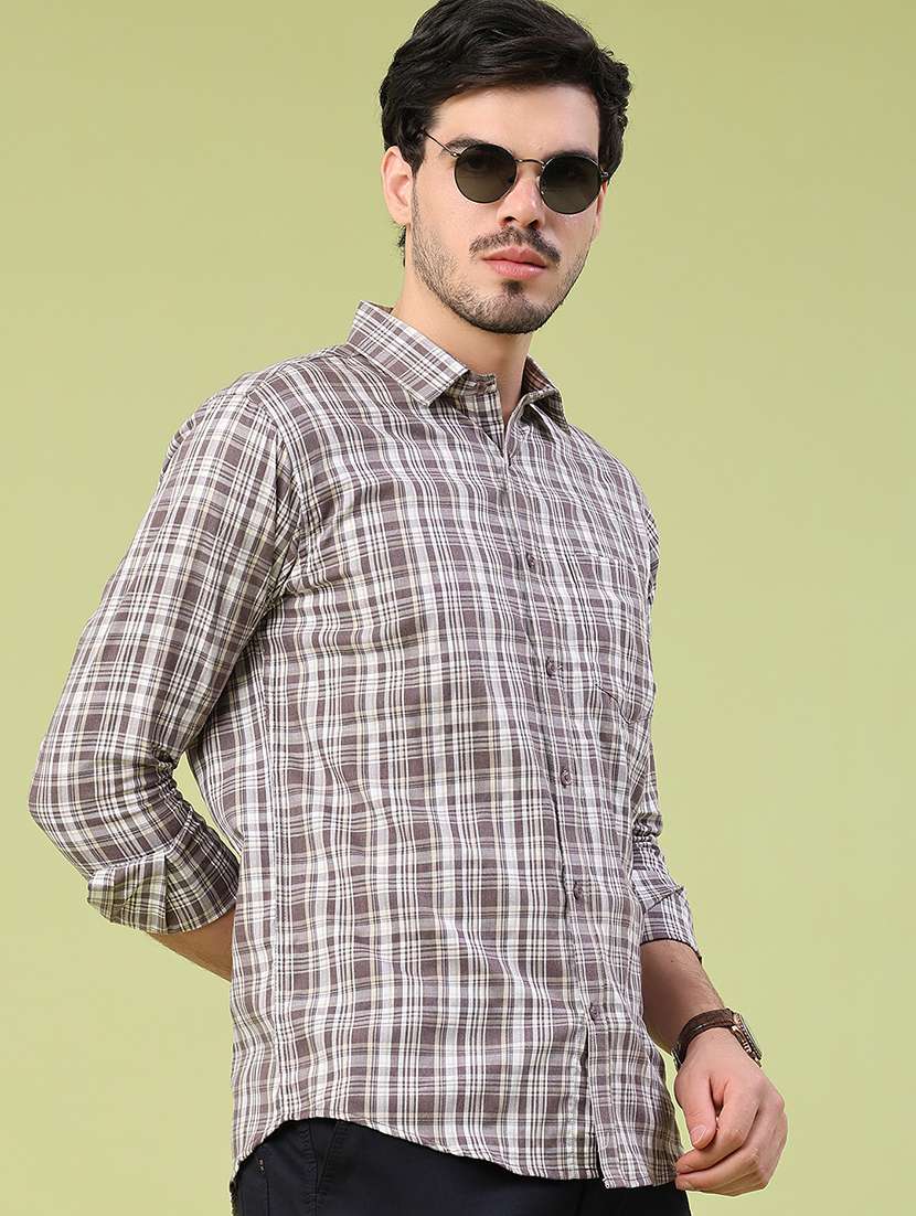 men checkered long sleeve slim fit casual shirt