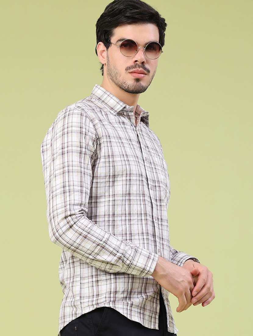 men checkered long sleeve slim fit casual shirt