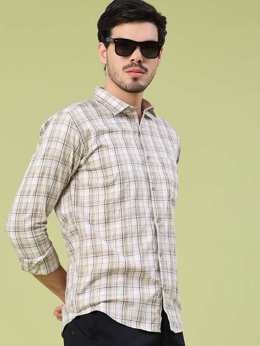 men checkered long sleeve slim fit casual shirt