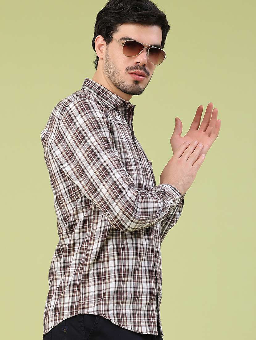 men checkered long sleeve slim fit casual shirt