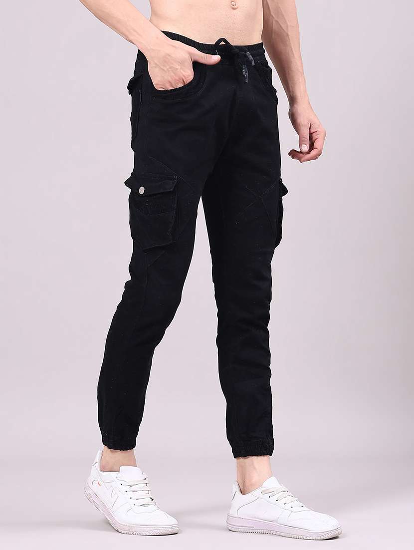 men solid mid rise regular fit jogger