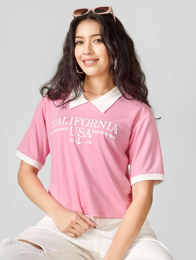 women printed short sleeve polo t-shirt