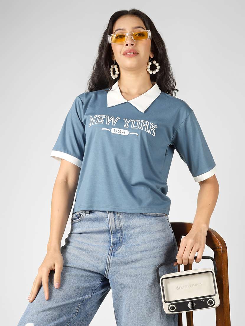 women printed short sleeve polo t-shirt