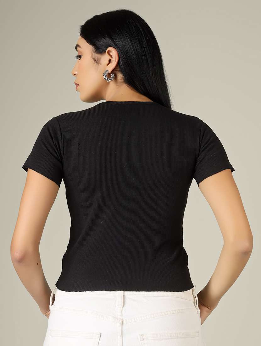 women solid short sleeve ruched crop top - 22305730 -  Standard Image - 3