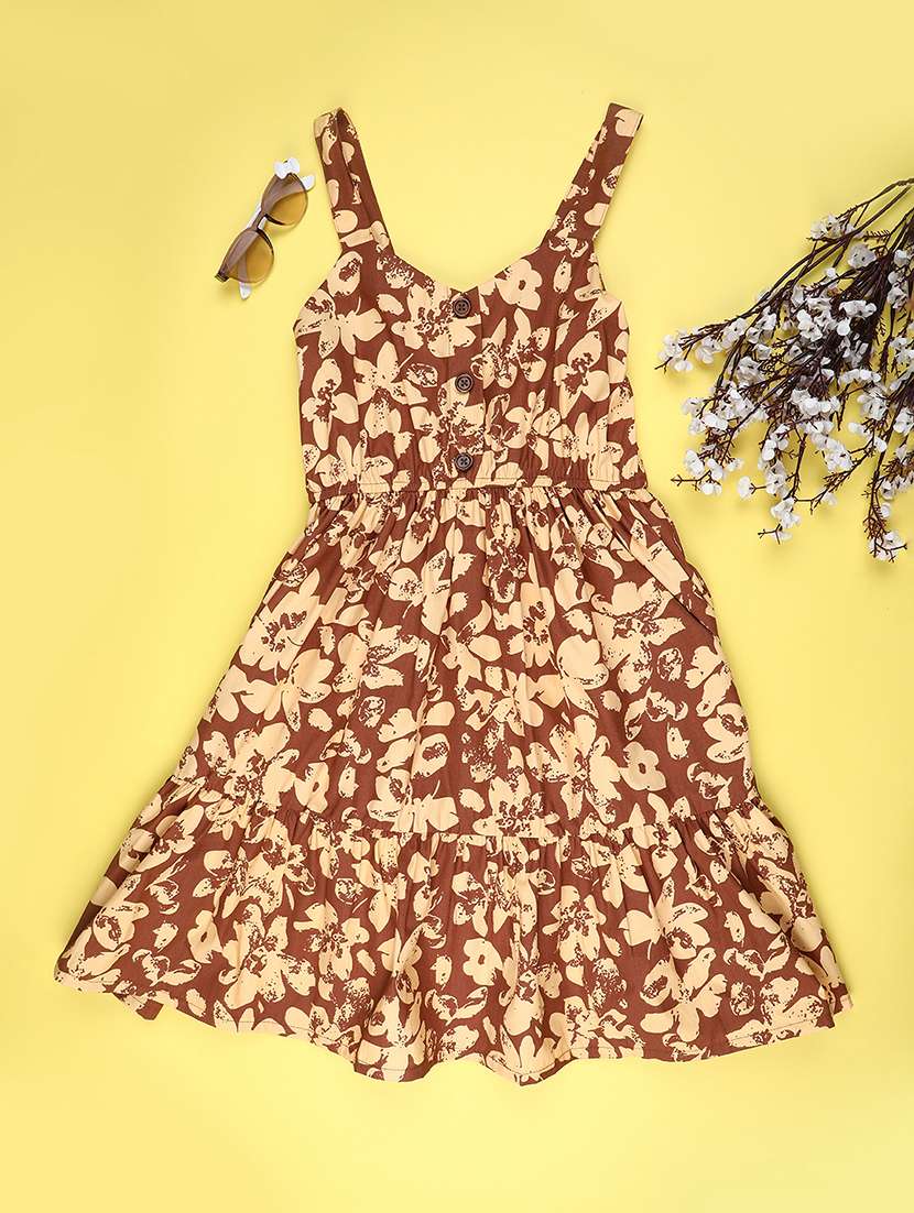 brown cotton tiered  dress