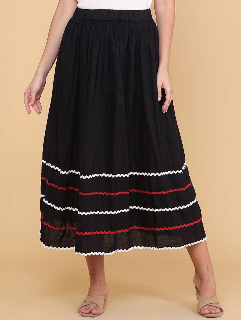 women solid with work mid rise flared skirt