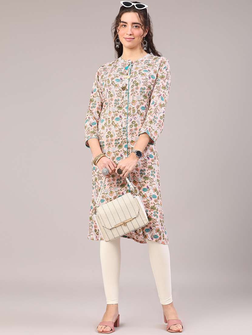 women floral printed three quarter sleeve a-line kurta