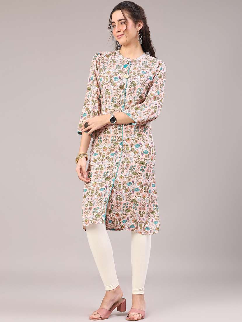 women floral printed three quarter sleeve a-line kurta - 22305817 -  Standard Image - 3