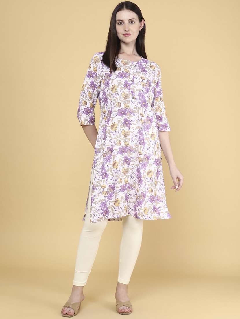 women printed round neck straight kurta