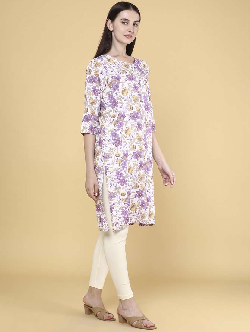women printed round neck straight kurta - 22305819 -  Standard Image - 3