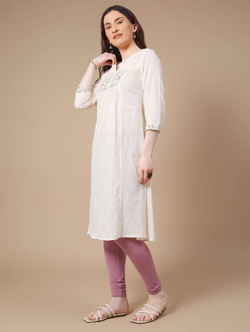 off white cotton fusion kurta - 22305822 -  Standard Image - 3