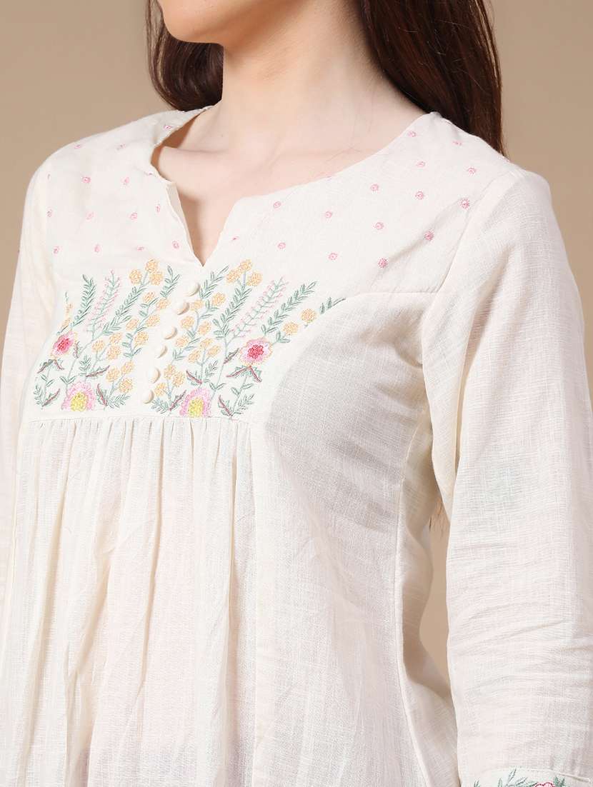 off white cotton fusion kurta - 22305822 -  Standard Image - 5