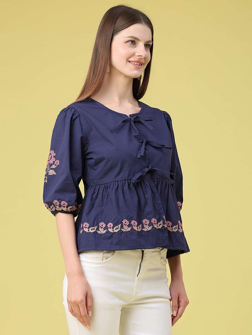 women embroidered puff sleeves peplum top - 22305860 -  Standard Image - 3