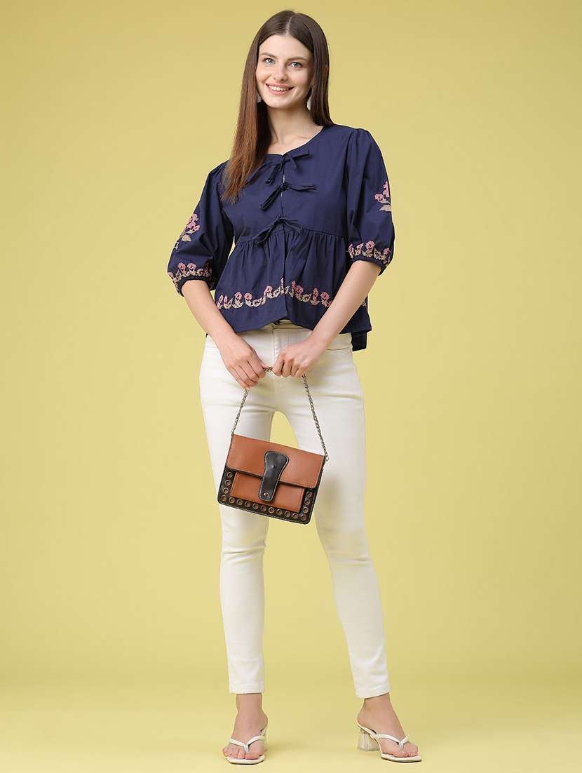 women embroidered puff sleeves peplum top - 22305860 -  Standard Image - 5
