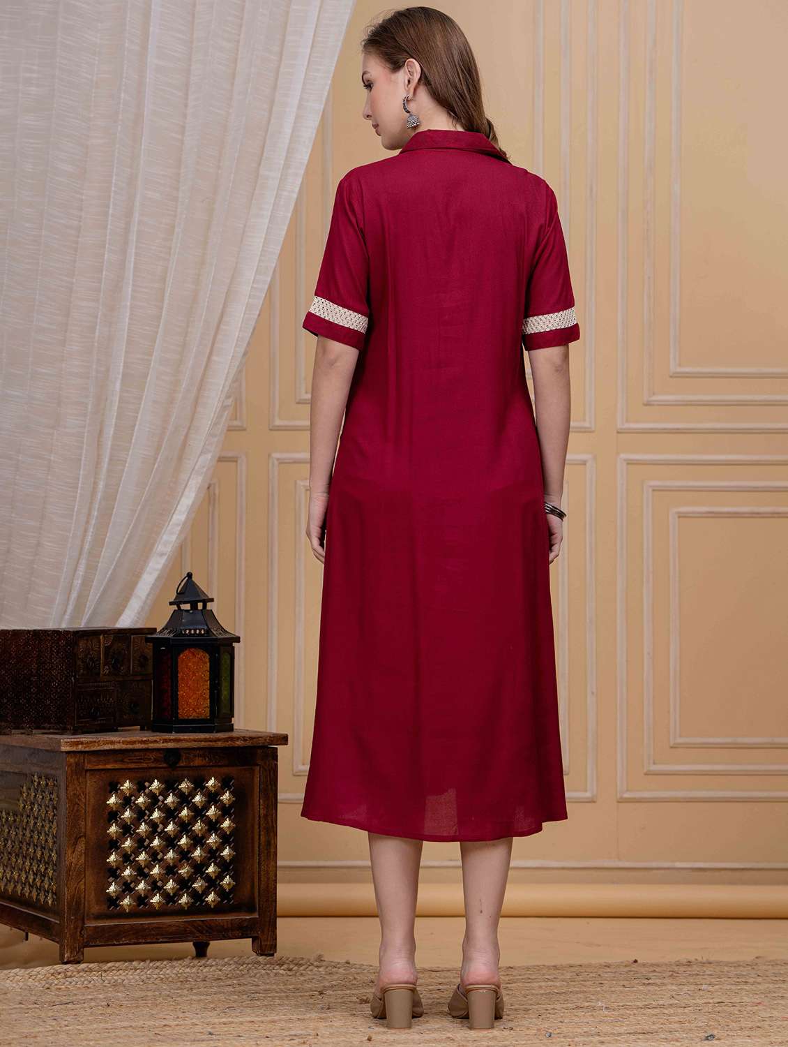women embroidered collared short sleeve shirt dress - 22305881 -  Standard Image - 3