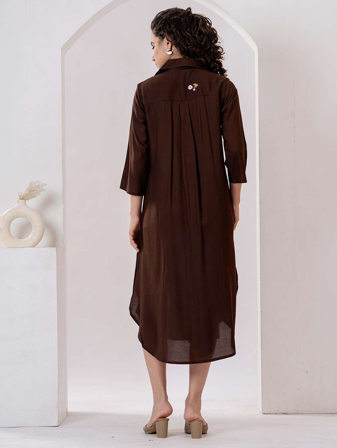 women embroidered three quarter sleeve asymmetric dress - 22305883 -  Standard Image - 3