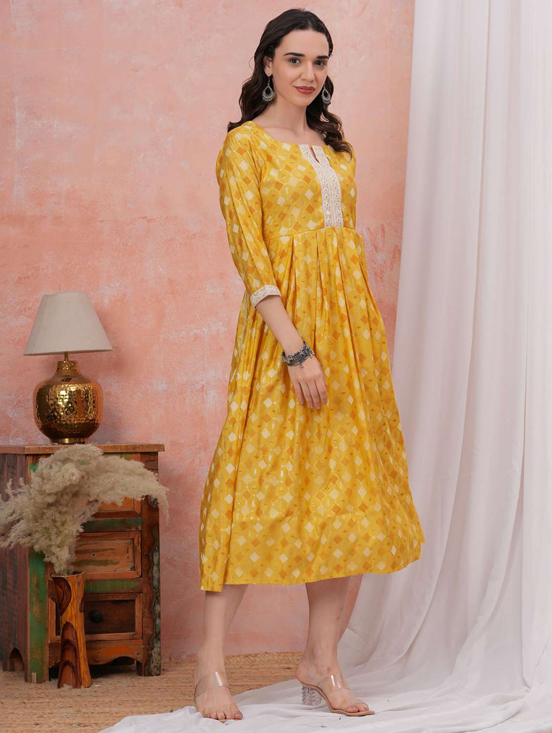 women printed three quarter sleeve fit & flare dress - 22305888 -  Standard Image - 3