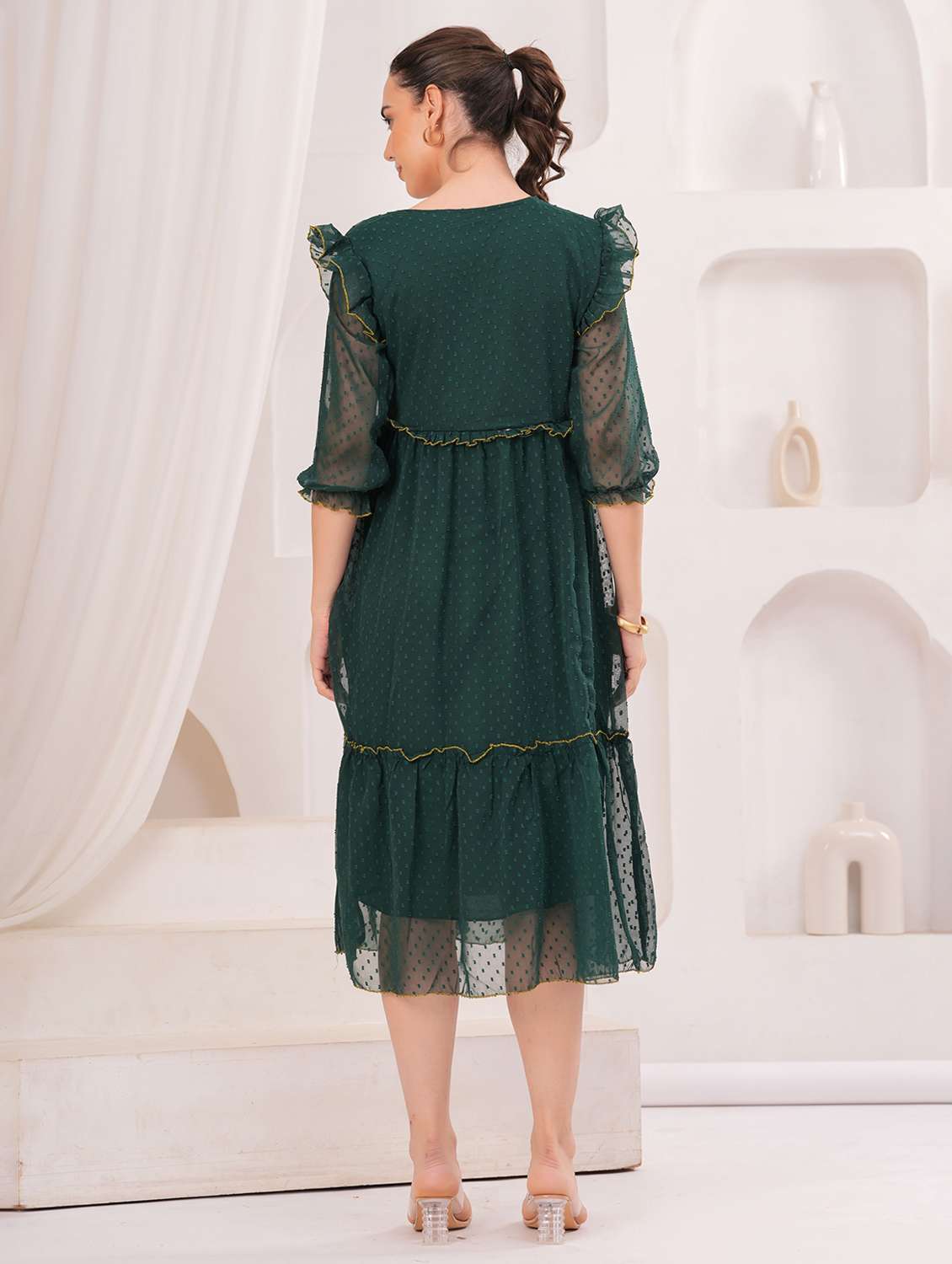 women self designed three quarter sleeve tiered dress - 22305890 -  Standard Image - 3