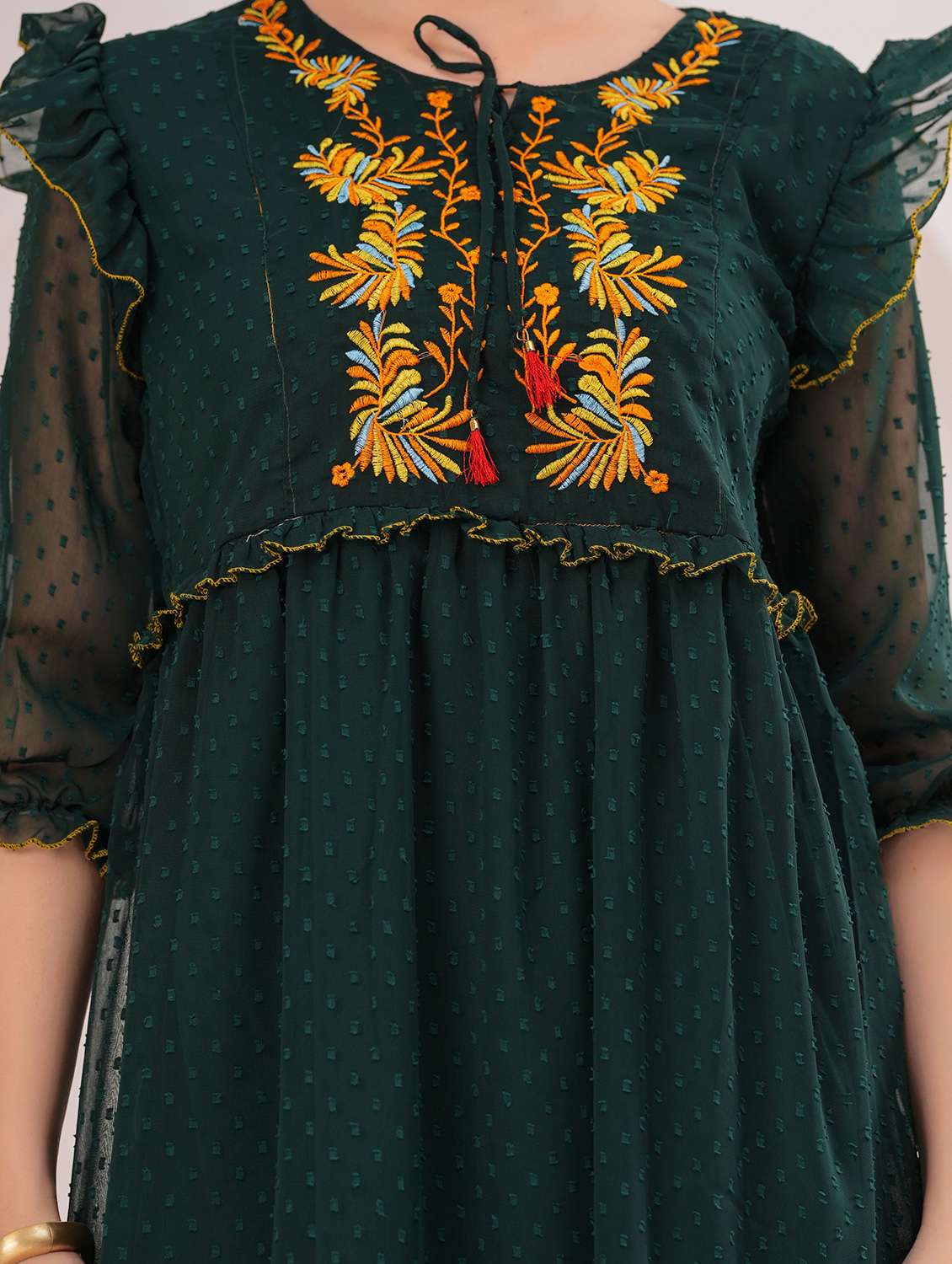 women self designed three quarter sleeve tiered dress - 22305890 -  Standard Image - 5