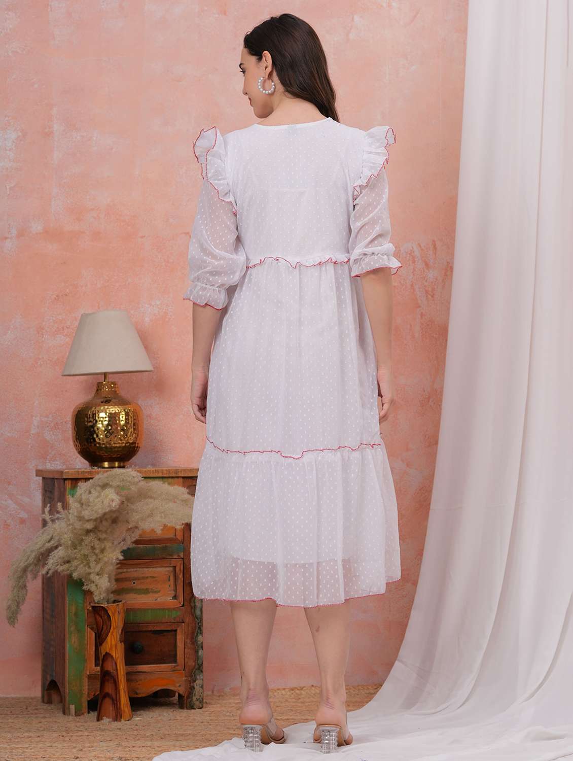 women self designed three quarter sleeve tiered dress - 22305892 -  Standard Image - 3