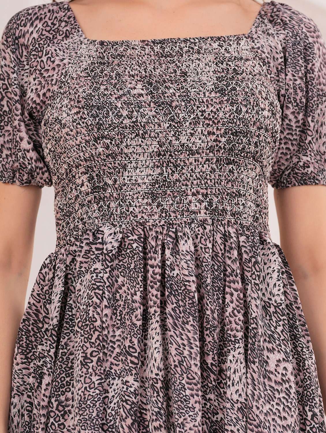 women printed puff sleeve fit & flare dress - 22305896 -  Standard Image - 5