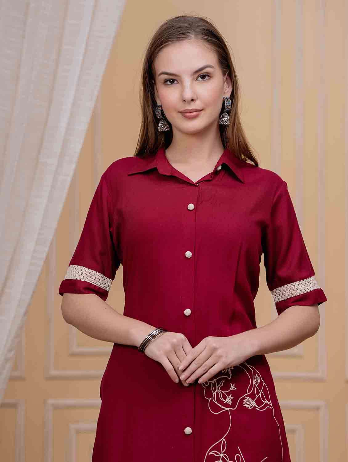 women embroidered collared short sleeve shirt dress - 22305898 -  Standard Image - 3