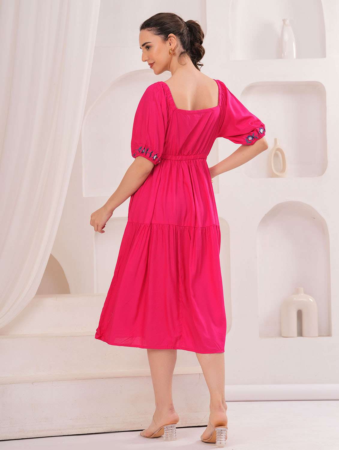 women embroidered puff sleeve tiered dress - 22305912 -  Standard Image - 3