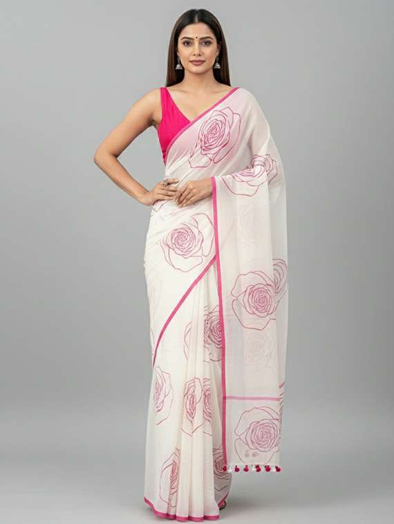 women printed casual wear saree with blouse
