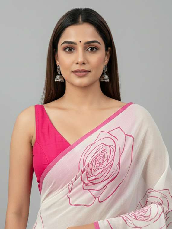 women printed casual wear saree with blouse - 22305956 -  Standard Image - 3