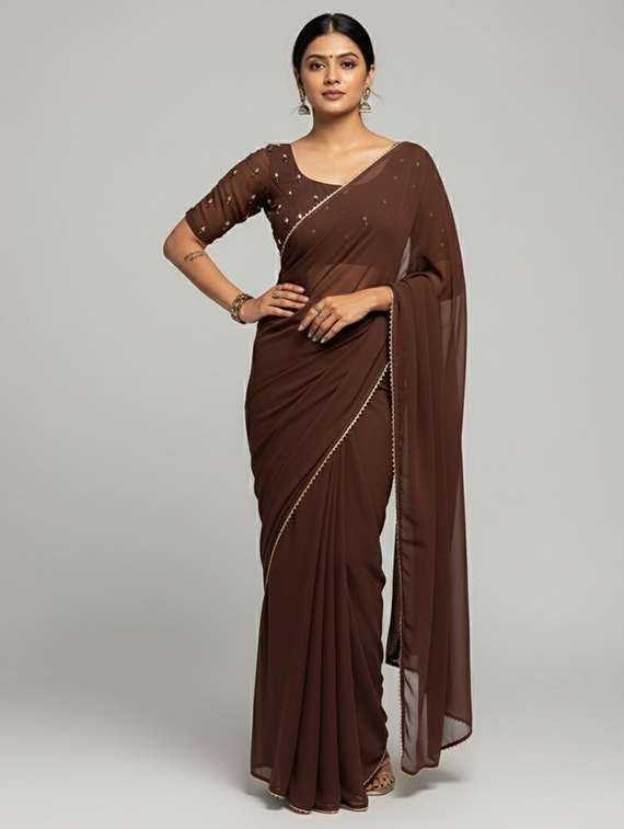 women solid casual wear saree with blouse