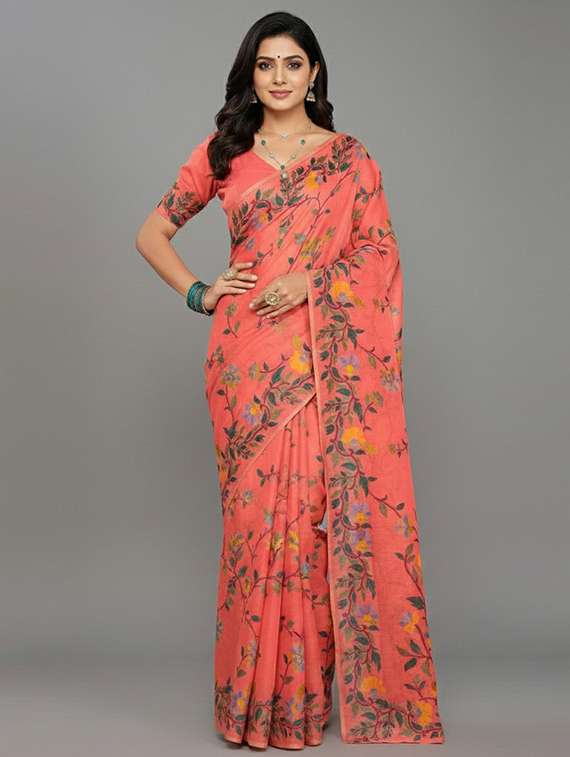 women floral handloom saree with blouse