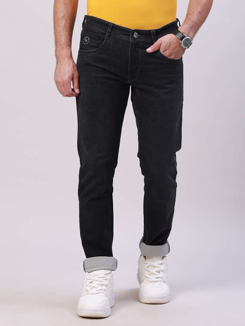 men plain mid rise full length jeans