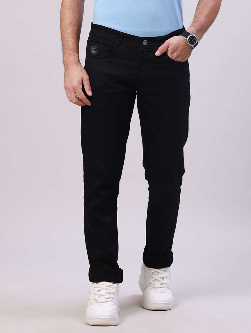 men plain mid rise full length jeans