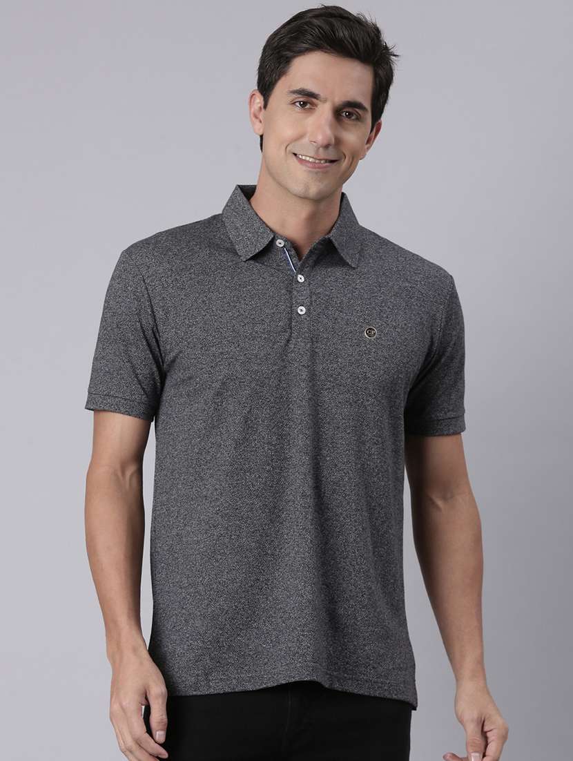 men melange long sleeve regular fit polo t-shirt