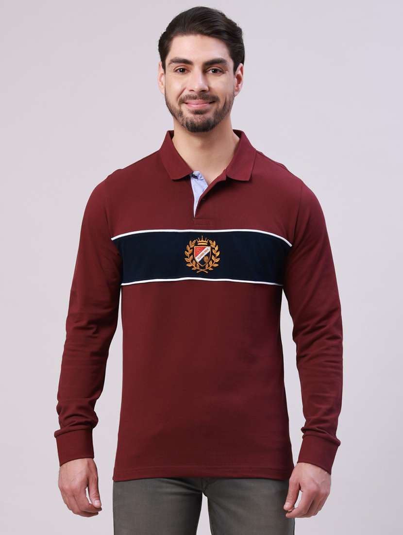 men color block long sleeve regular fit polo t-shirt
