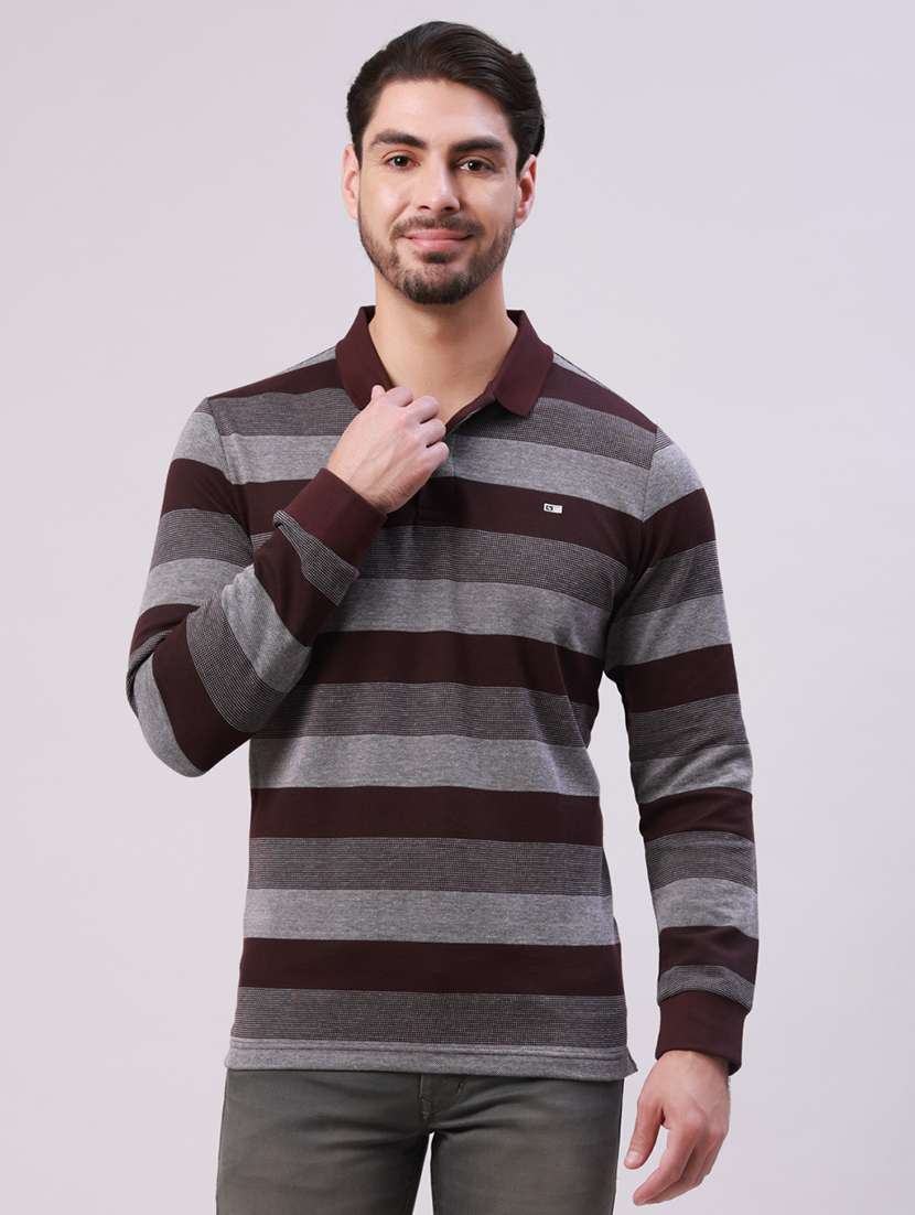 men striped long sleeve regular fit polo t-shirt