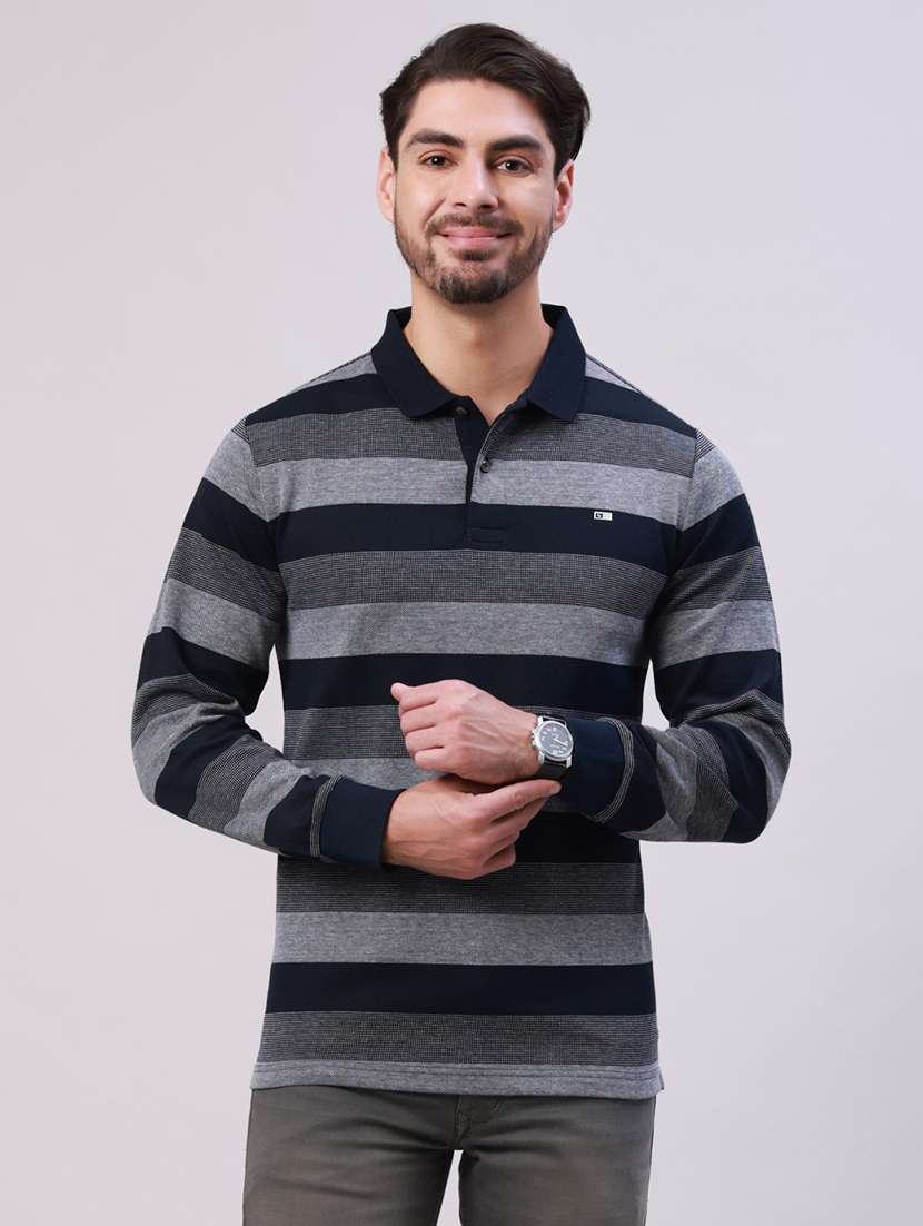 men striped long sleeve regular fit polo t-shirt