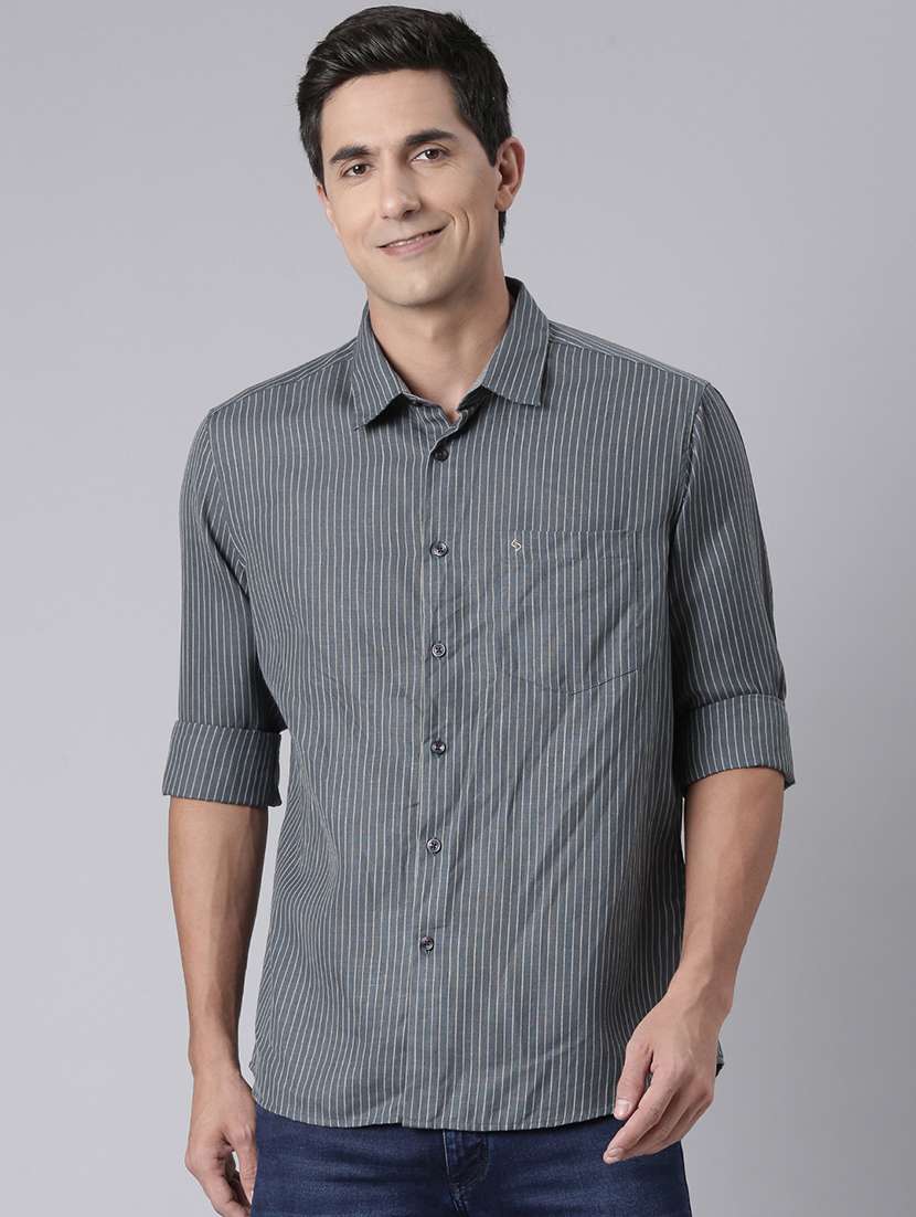 men striped long sleeve regular fit casual shirt