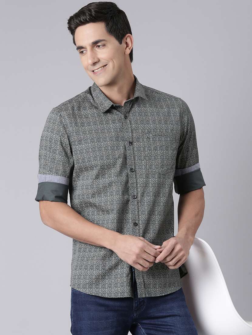 men printed long sleeve regular fit casual shirt