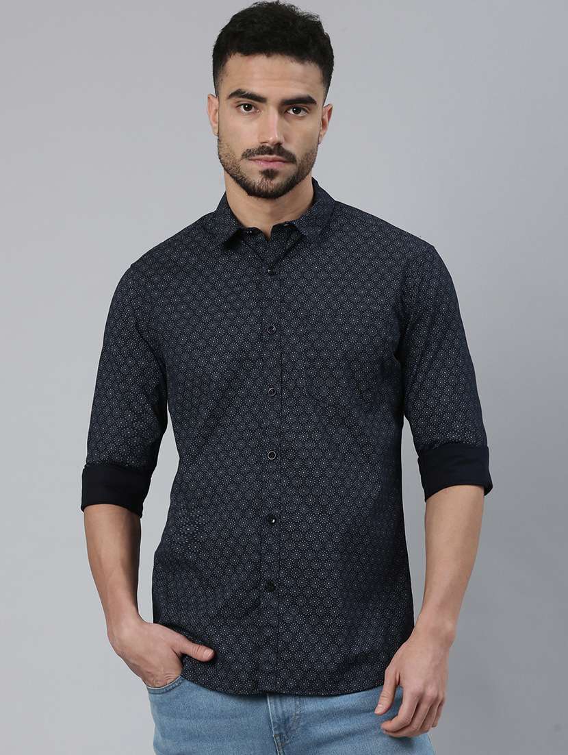 men printed long sleeve regular fit casual shirt