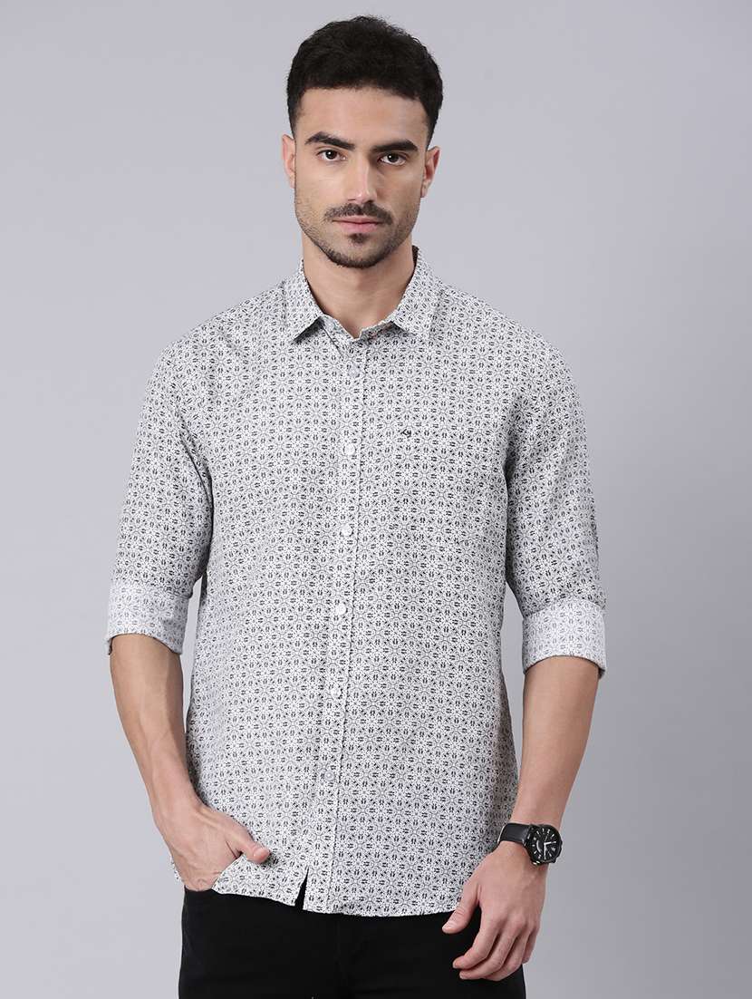 men printed long sleeve regular fit casual shirt