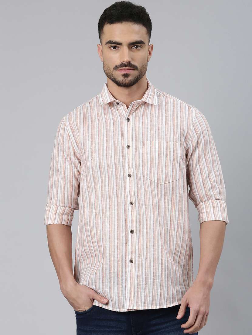 men striped long sleeve regular fit casual shirt