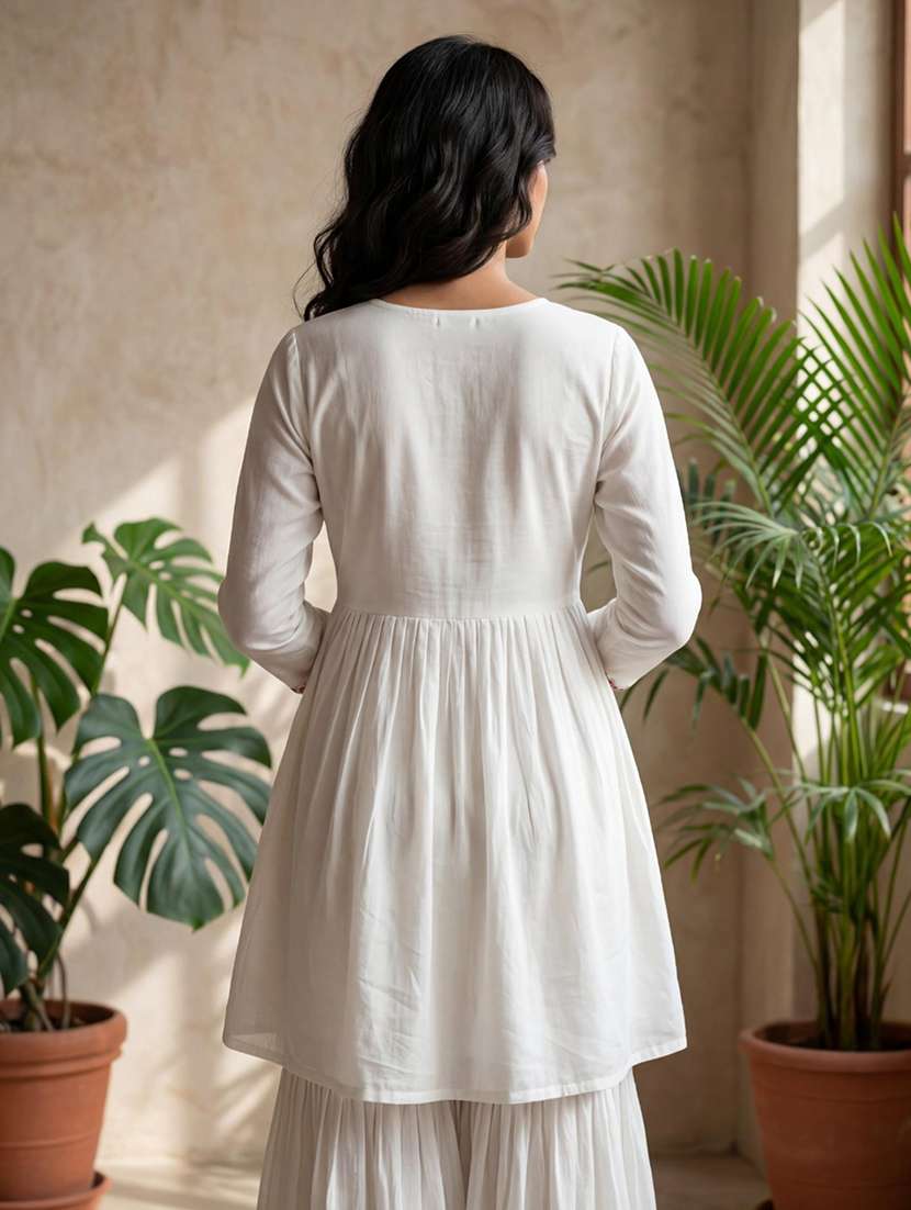 women solid with work long sleeve kurta sharara set - 22306080 -  Standard Image - 5