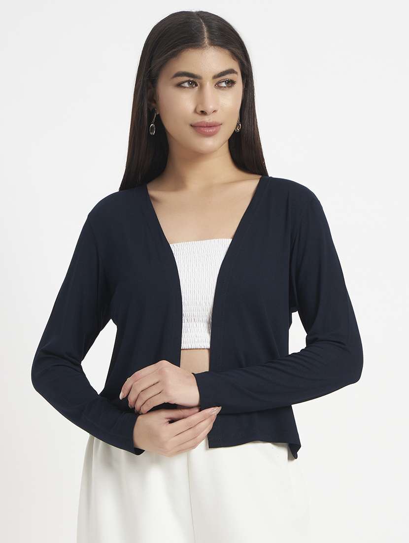 women solid long sleeve regular shrug