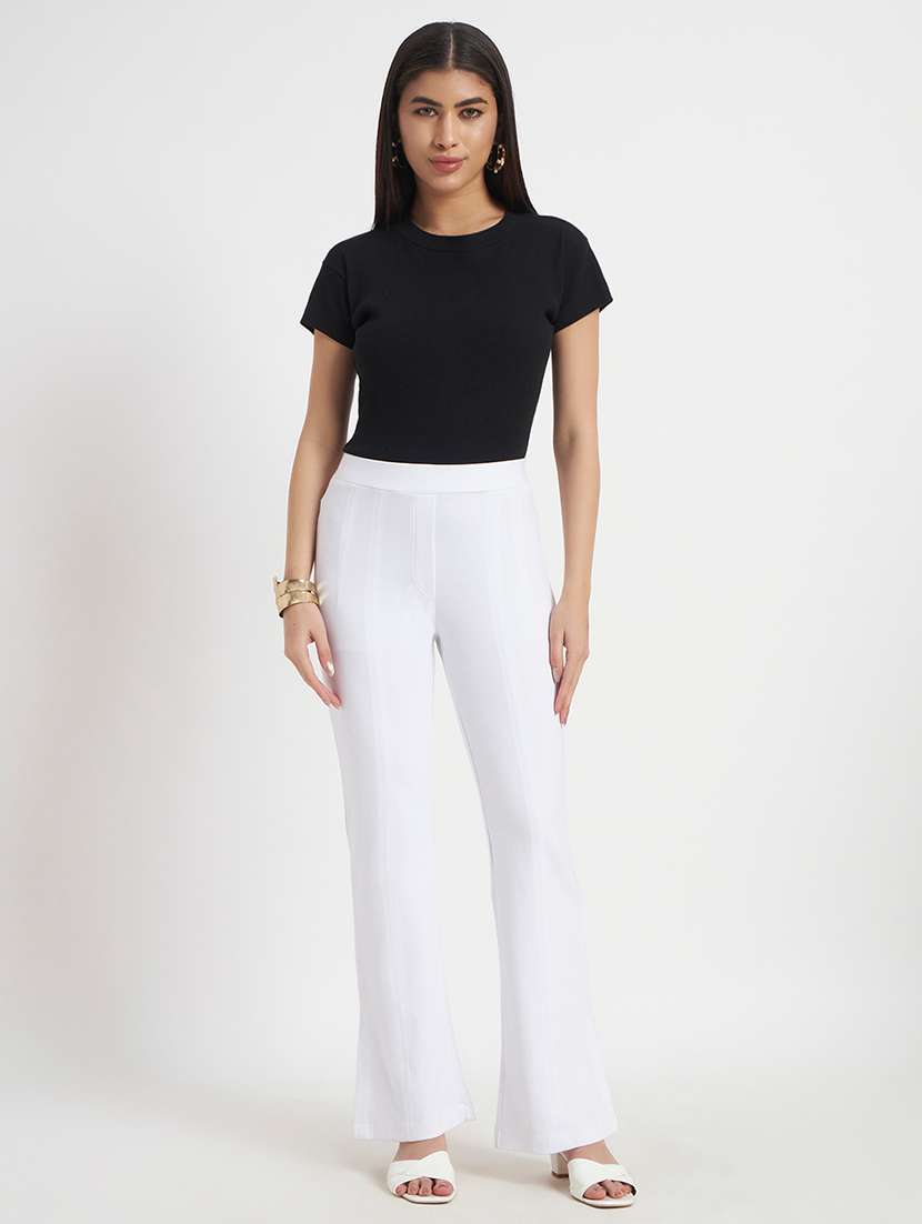 women solid high rise bootcut trouser - 22306509 -  Standard Image - 3