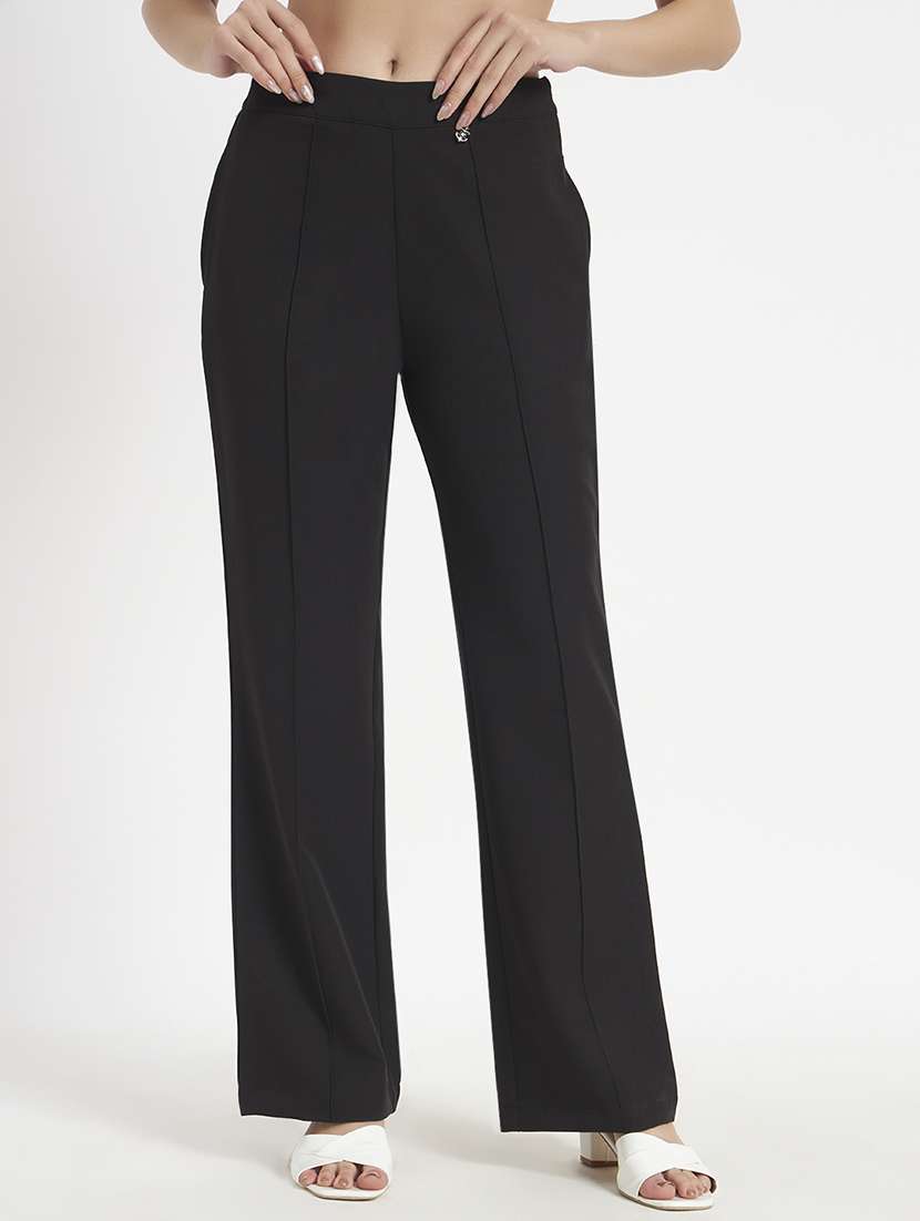 women solid mid rise bootcut trouser