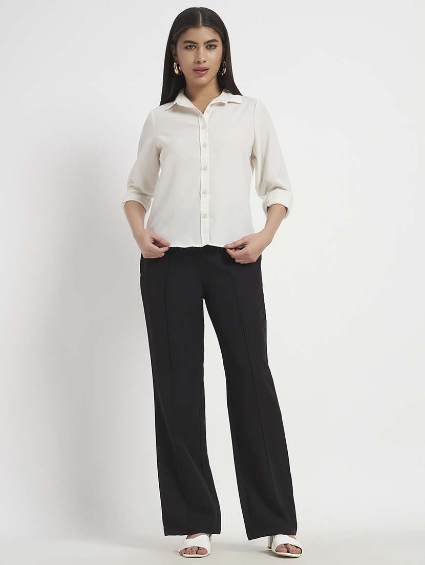 women solid mid rise bootcut trouser - 22306510 -  Standard Image - 3