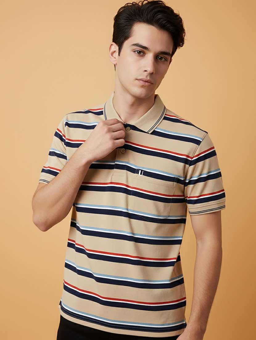 men striped short sleeve regular fit polo t-shirt